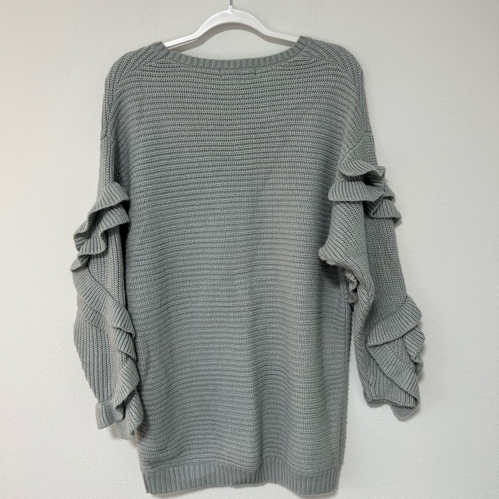 Simplee Gray Ruffle Sleeve Sweater - Picture 5 of 10